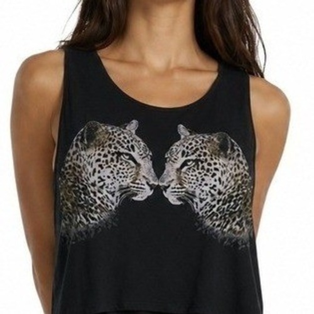 G by GUESS Leopard Graphic Layered Tank Top Medium Black Indie Sleaze Glam Edgy